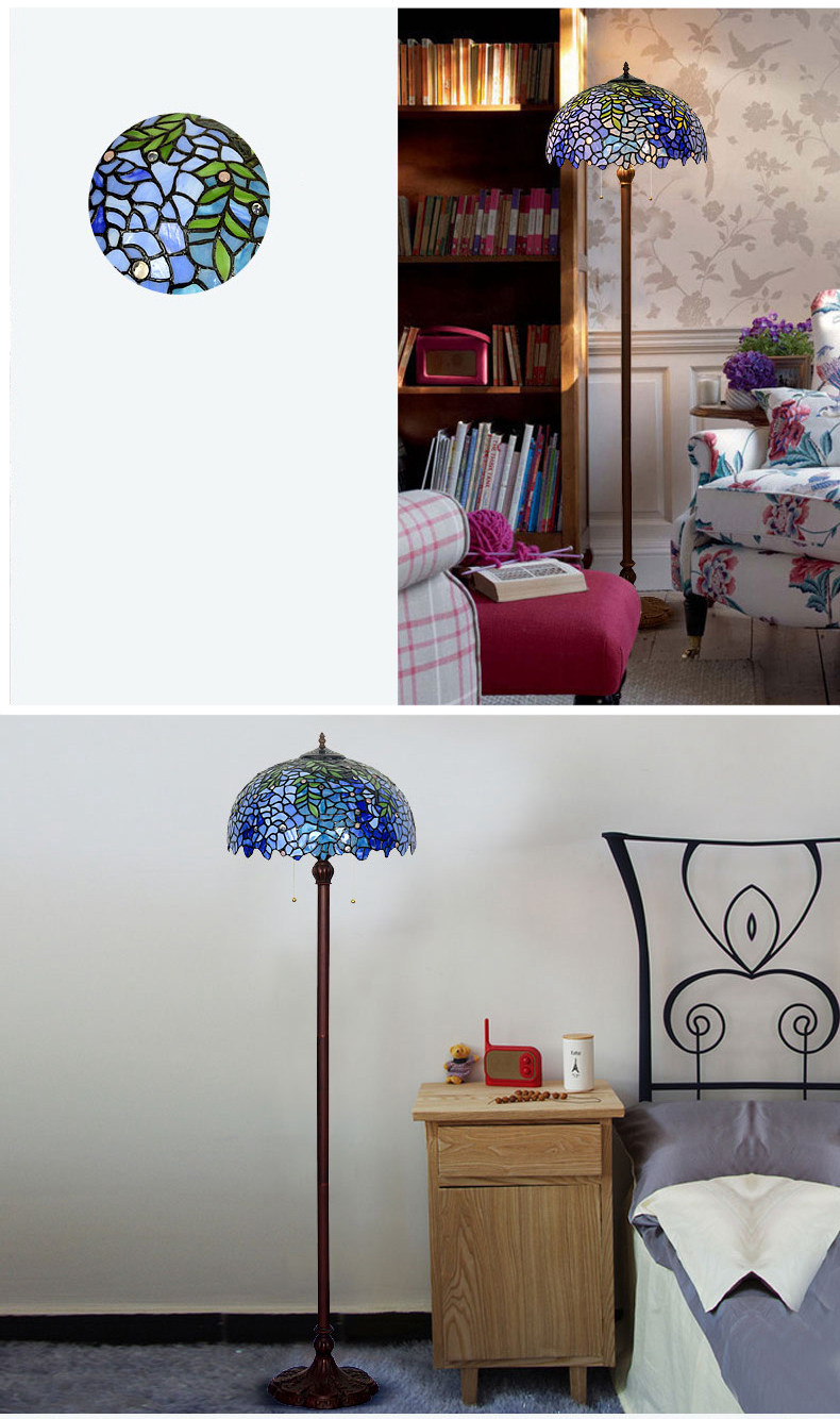 FUMAT 20 Inch Tiffany Style Stained Glass Handcrafted Double Lit Table Lamp - Romantic Wisteria Female Crane Bird Design