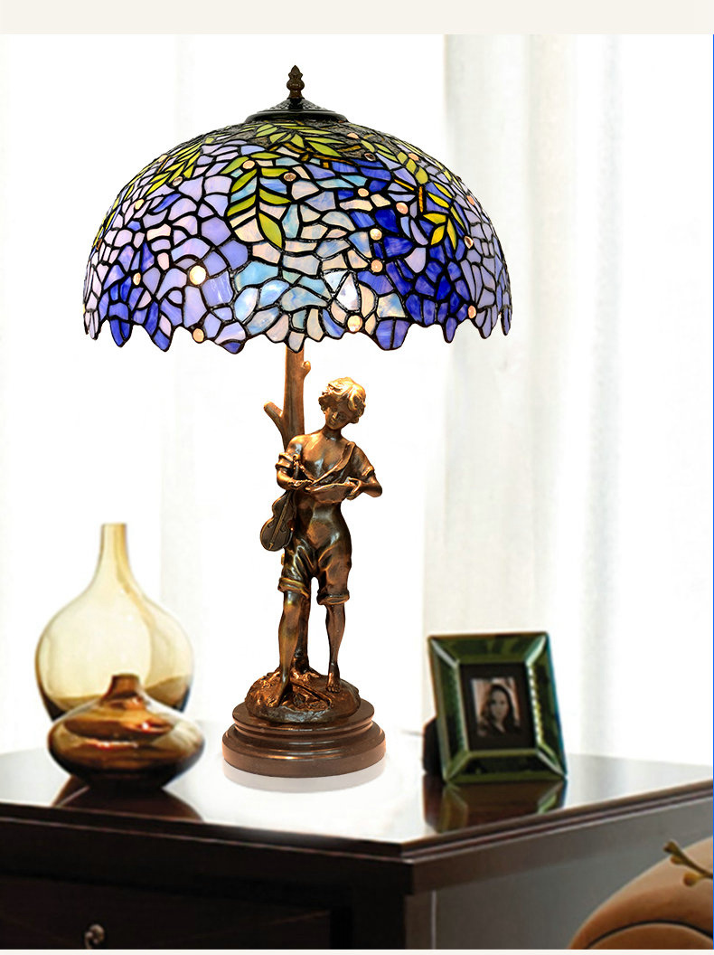 FUMAT Tiffany Style Stained Glass Handcrafted Table Lamp - Copper Antique Music Prince Bead Curtain Design