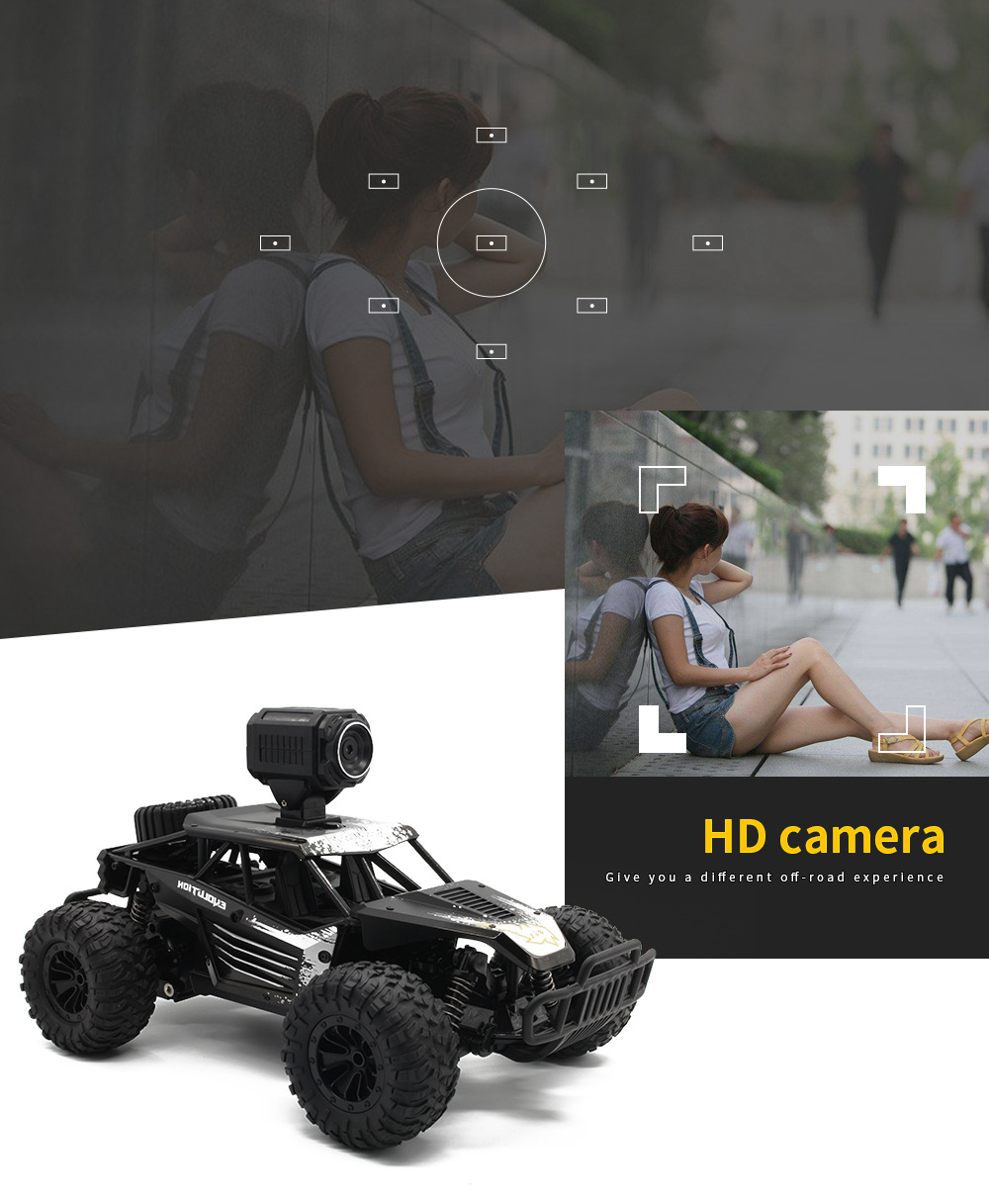JDRC 1801 2.4G Wifi FPV 1:18 4WD Brushed Off-road RC Car with HD Camera RTF - Black
