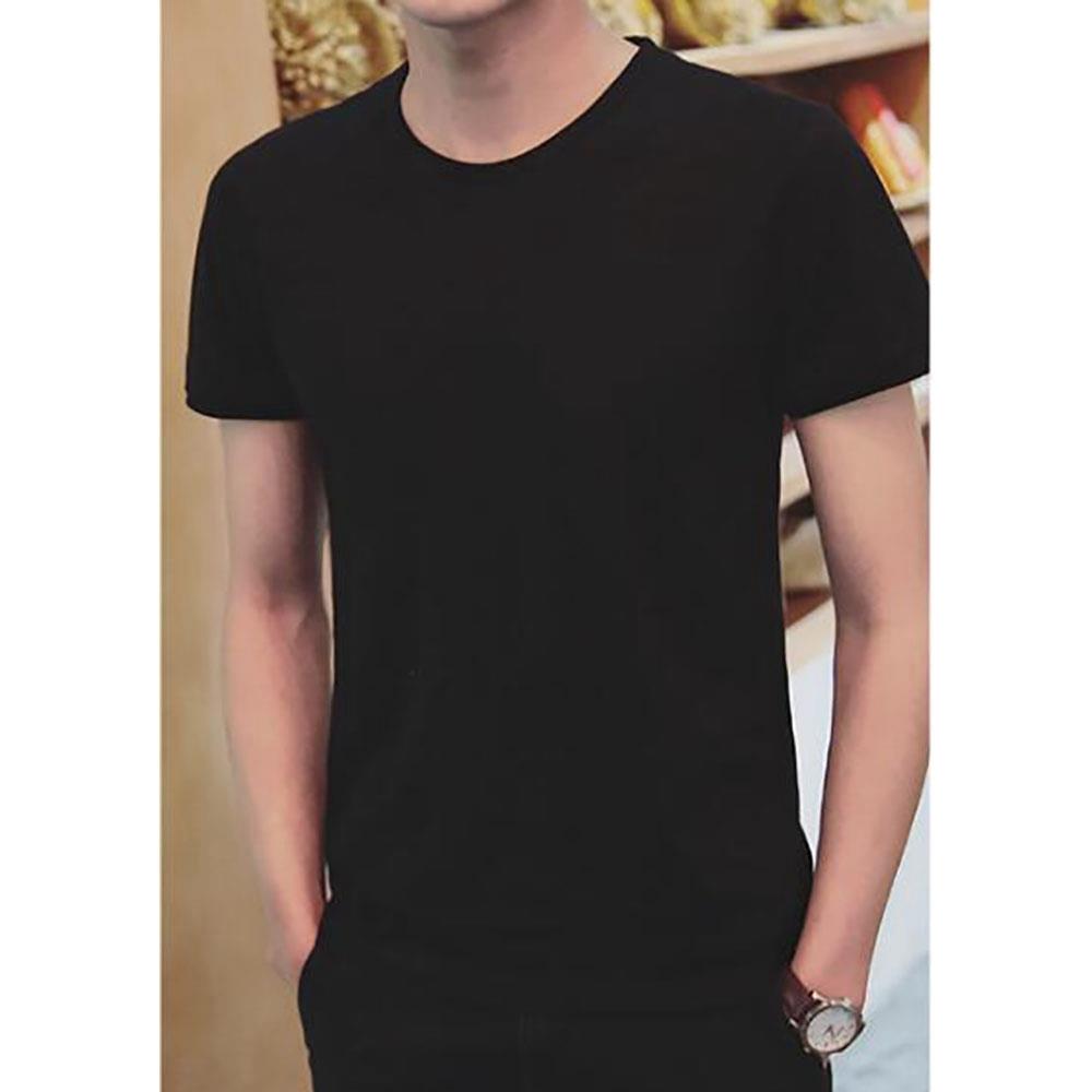 Men's Basic Round Neck Short Sleeve T-shirt (Personality Tee Cultivating Size M) - Black