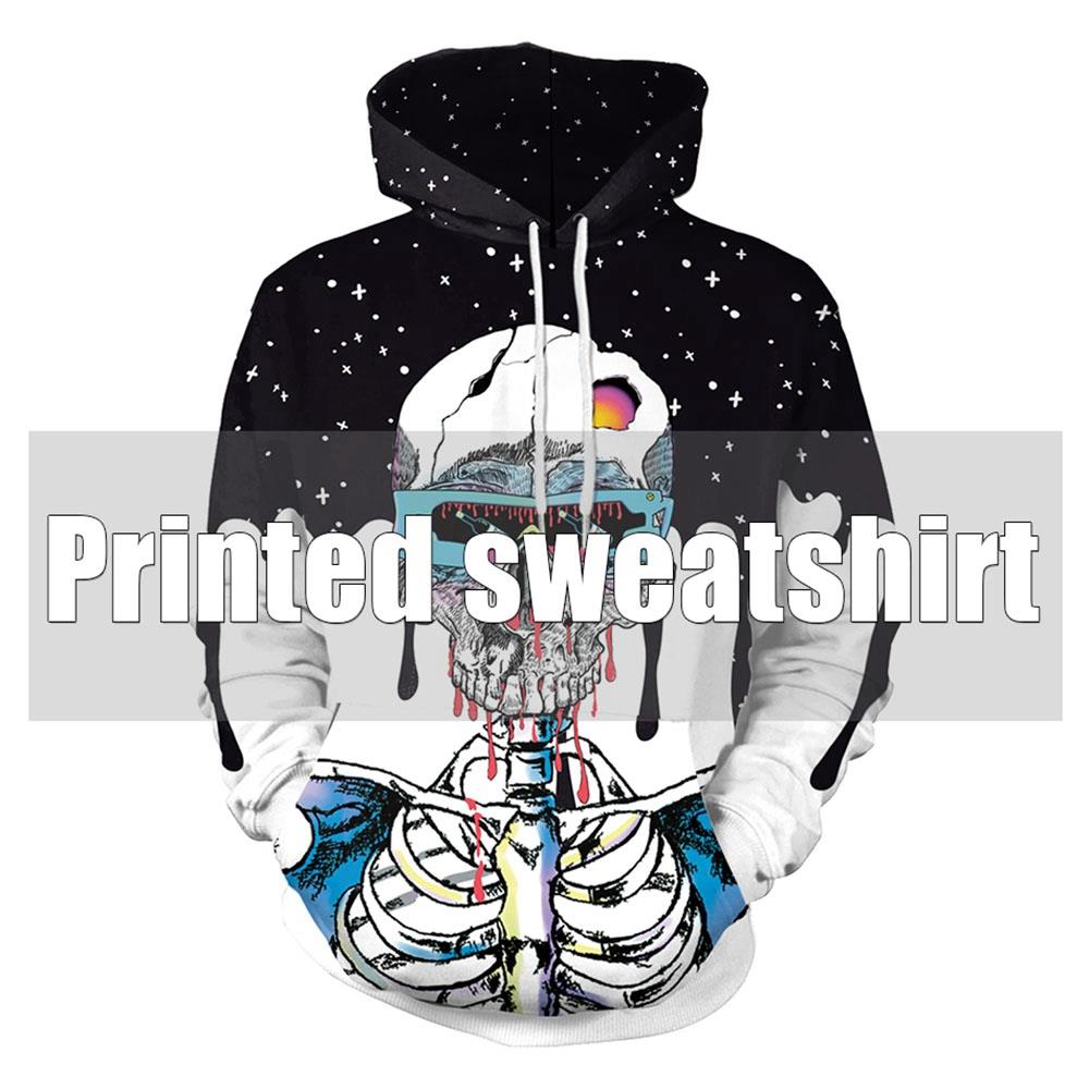 3D Digital Printed Halloween Series Skeleton Pattern Unisex Long Sleeve Pullover Hoodie Size M - Multi-color