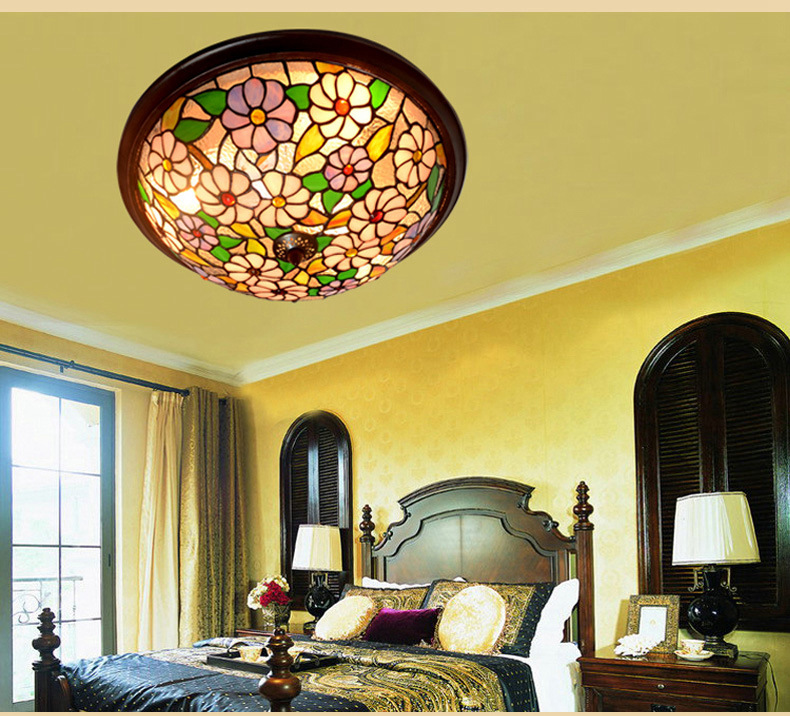 FUMAT Tiffany Style Stained Glass Handcrafted Retro Ceiling Light - Retro Saintess Flower Design