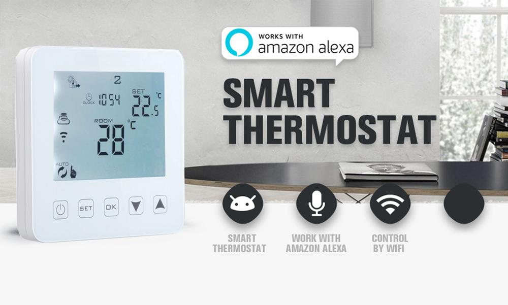 LCD Temperature Controller for Electric Heating, Floor Heating, Carbon Crystal Wall heating (Works with Amazon Alexa Goo