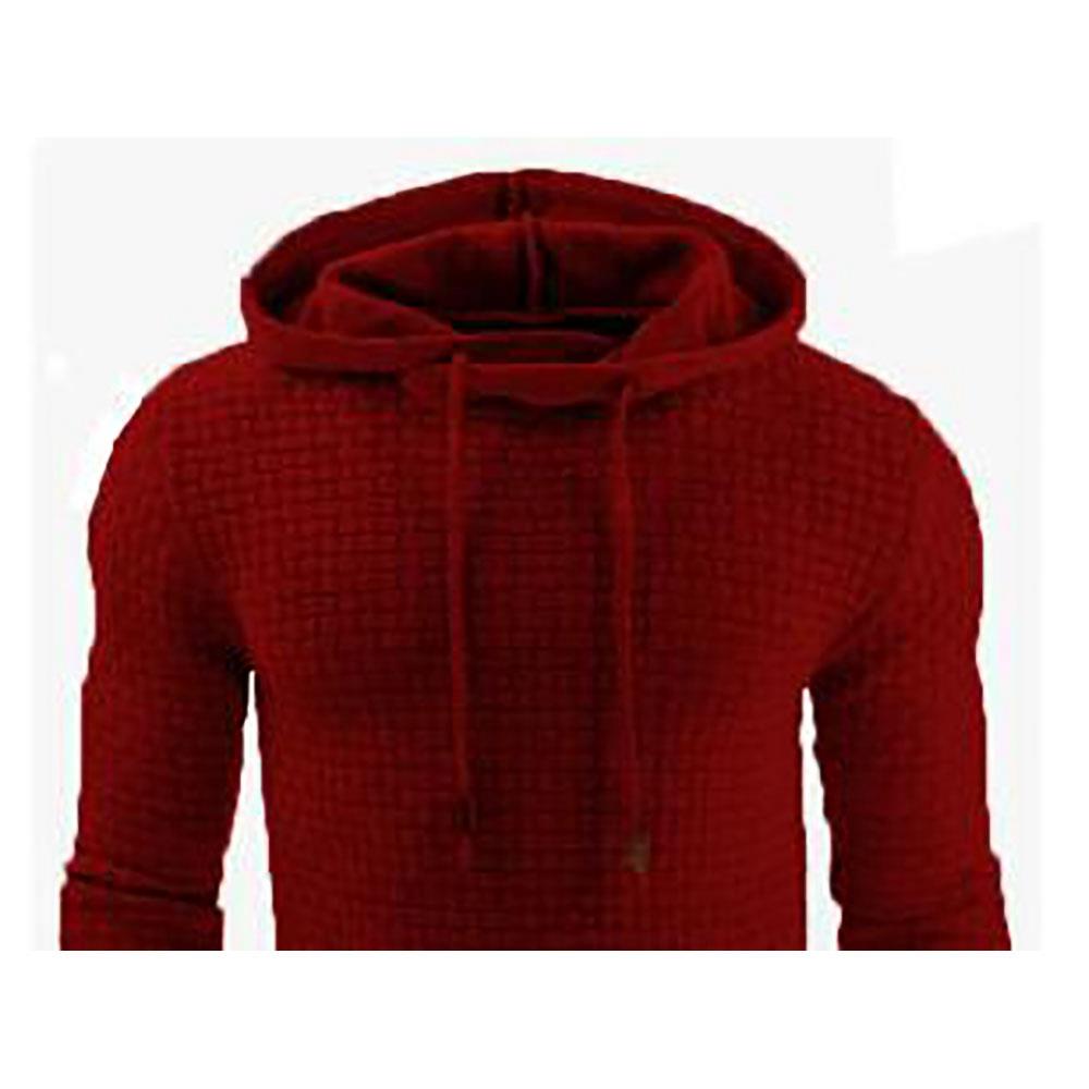 Men's Basic Winter Warm Long Sleeve Grid Hoodie (Sweatshirt Outwear Sweater Size L) - Red