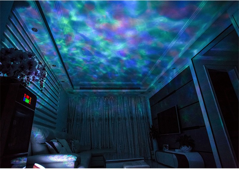 FUMAT Ocean Wave Projector Night Light Baby Night Lamps with IR Remote Control RGB Music Player Speaker LED Lamp - White