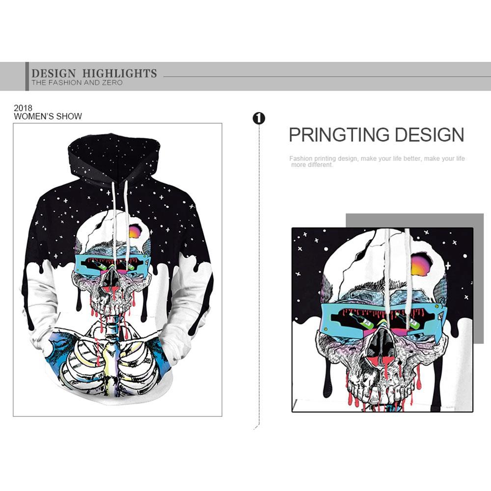 3D Digital Printed Halloween Series Skeleton Pattern Unisex Long Sleeve Pullover Hoodie Size M - Multi-color