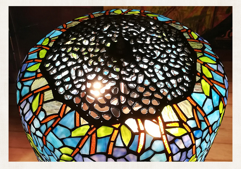 FUMAT 18 Inches Tiffany Style Stained Glass Table Lamp - Blue Mediterranean Wisteria Love Design