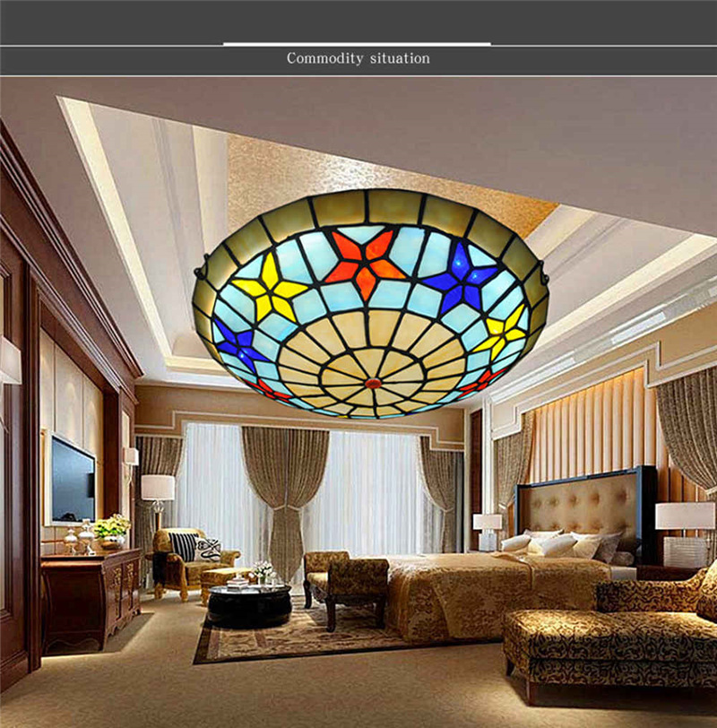 FUMAT Mediterranean Tiffany Style Ceiling Light - Colorful Star Design Size 40CM