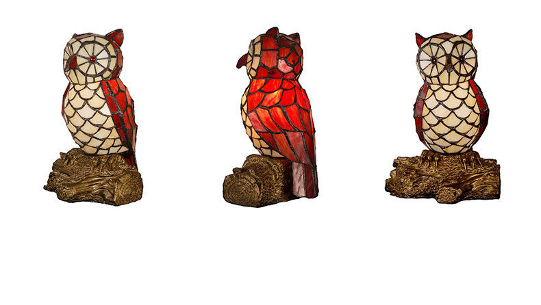 FUMAT Tiffany Style Stained Glass Handcrafted Table Lamp - Creative Colorful Owl Design