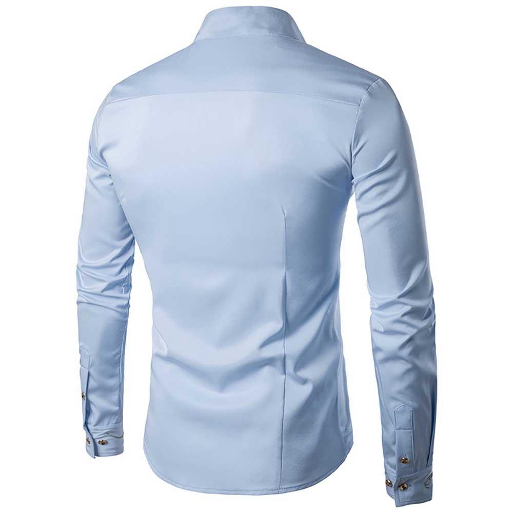 Men's Fashion Casual Long Sleeve Shirt Slim Fit Special Buttons Cotton Size S - Light Blue