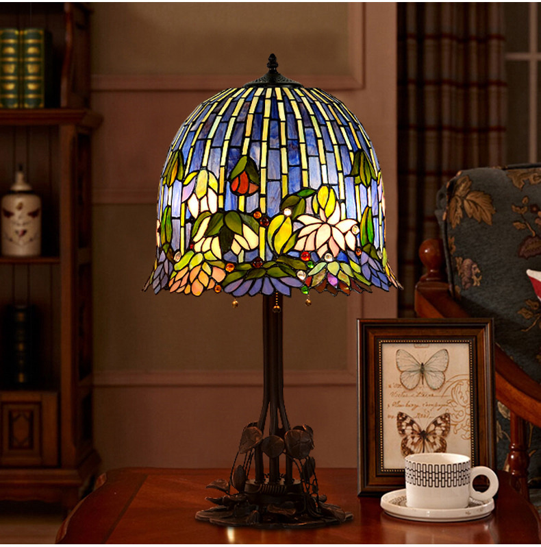 FUMAT 18 Inches Tiffany Style Stained Glass Metal Iron Base Handcrafted Floor Lamp - Romantic Lotus Moonlight Design