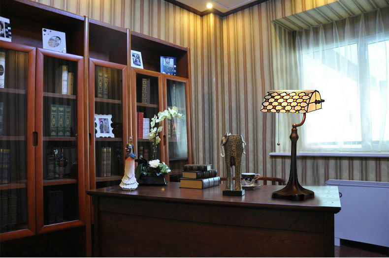 FUMAT Tiffany Style Stained Glass Table Lamp - Romantic Bead Curtain Bank Light Design