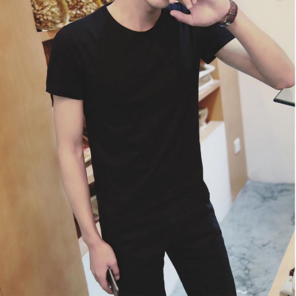 Men's Basic Round Neck Short Sleeve T-shirt (Personality Tee Cultivating Size M) - Black