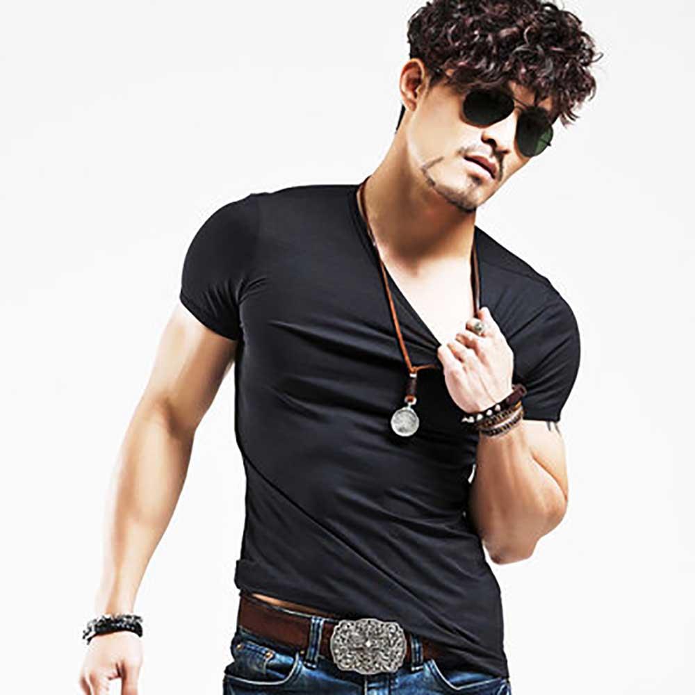 Men Solid Color Casual T-shirt Cotton Crewneck Short Sleeve Size 4XL - Black