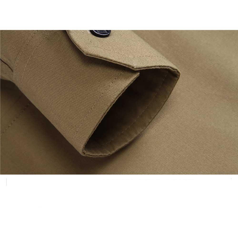 Men's Autumn Business Casual Lapel Shirt Long Sleeve Slim Fit 100% Cotton Size M - Khaki