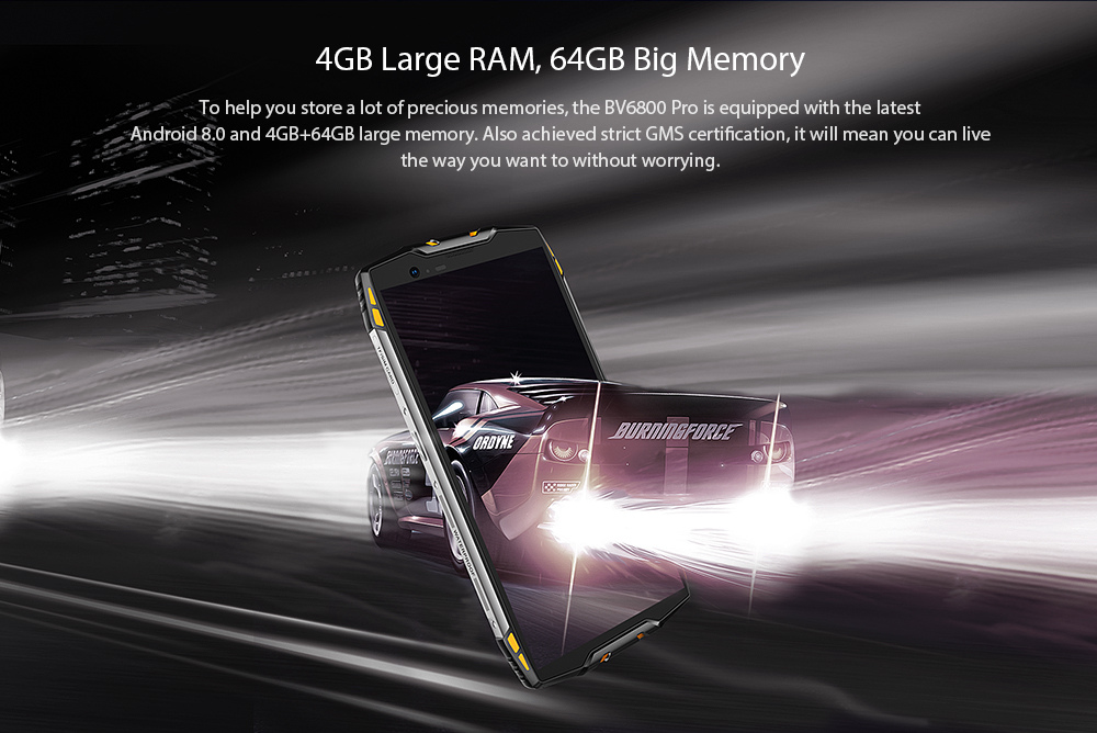 Blackview BV6800 Pro 5.7 Inch 4G LTE Smartphone MT6750T 4GB 64GB 16.0MP Dual Rear Cameras Android 8.0 IP68 Wireless Charging 6580mAh Type-C NFC - Yellow
