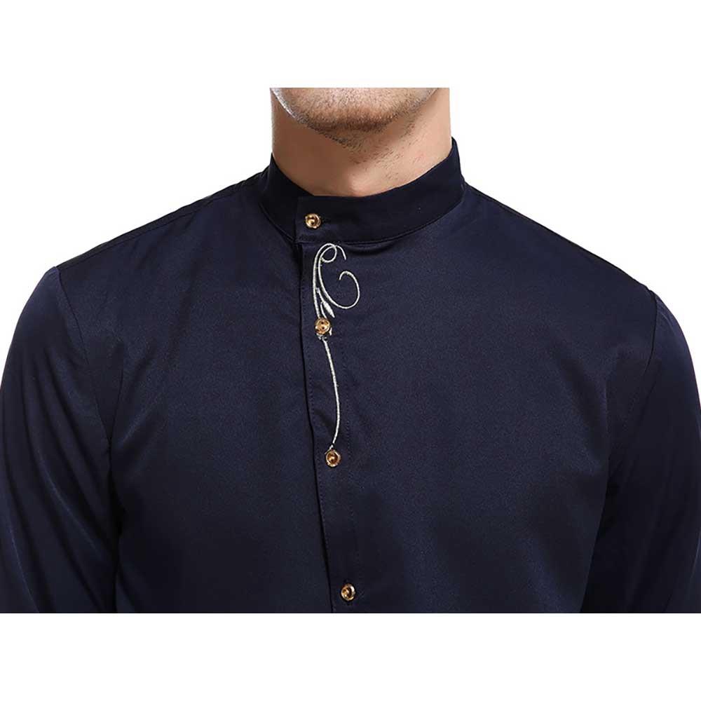 Men's Fashion Casual Long Sleeve Shirt Slim Fit Special Buttons Cotton Size S - Black