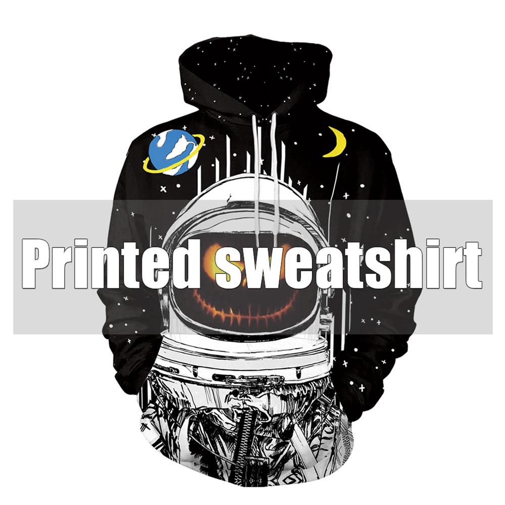 3D Digital Printed Halloween Series Pumpkin Astronaut Pattern Unisex Long Sleeve Pullover Hoodie Size M - Black