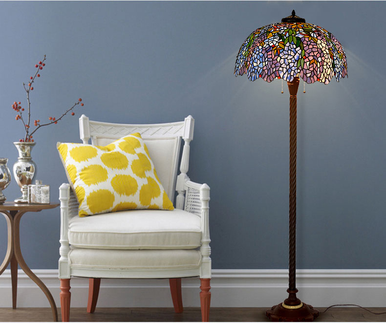 FUMAT 20 Inch Tiffany Style Stained Glass Handcrafted Table Lamp - Romantic Wisteria Design