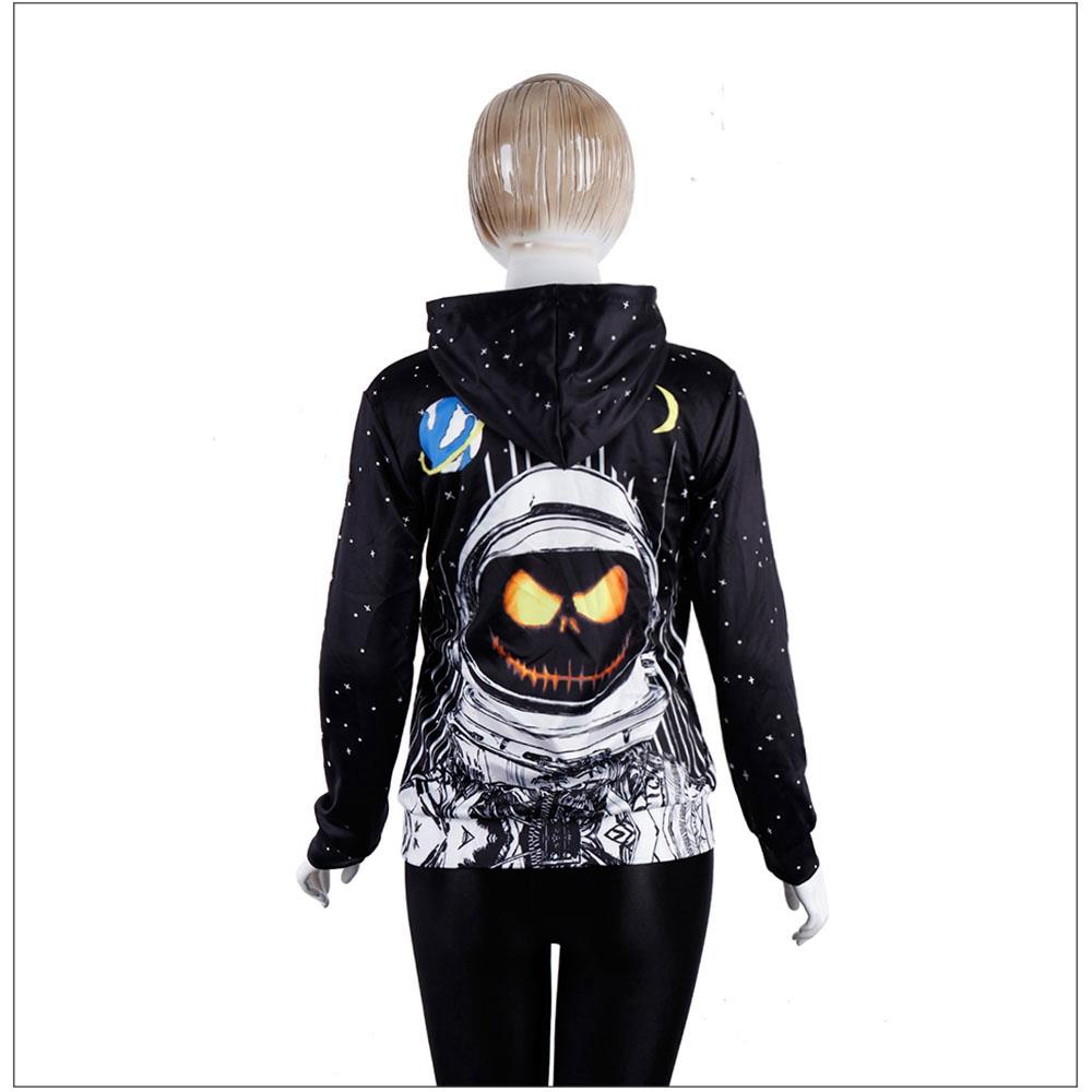 3D Digital Printed Halloween Series Pumpkin Astronaut Pattern Unisex Long Sleeve Pullover Hoodie Size M - Black