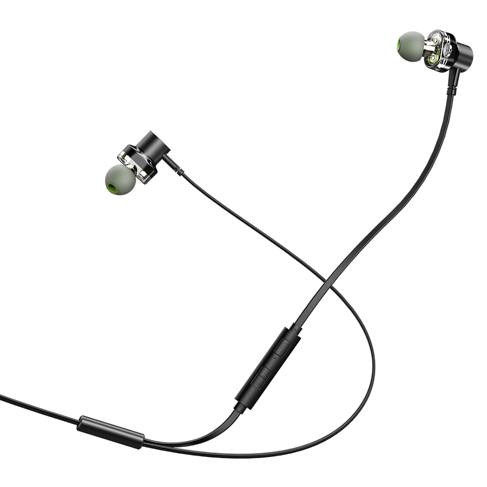 Awei Z1 Sports Earphone with Mic Dual Dynamic Drives Wire Control 3.5mm Headset for Android/iOS - Black