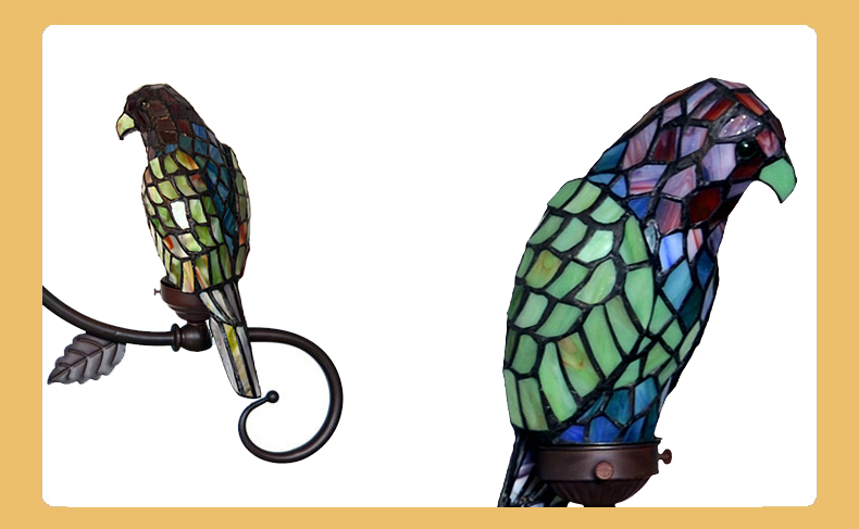 FUMAT Tiffany Style Stained Glass Handcrafted Pendant Light - Creative Green Parrot Hanging Lamp