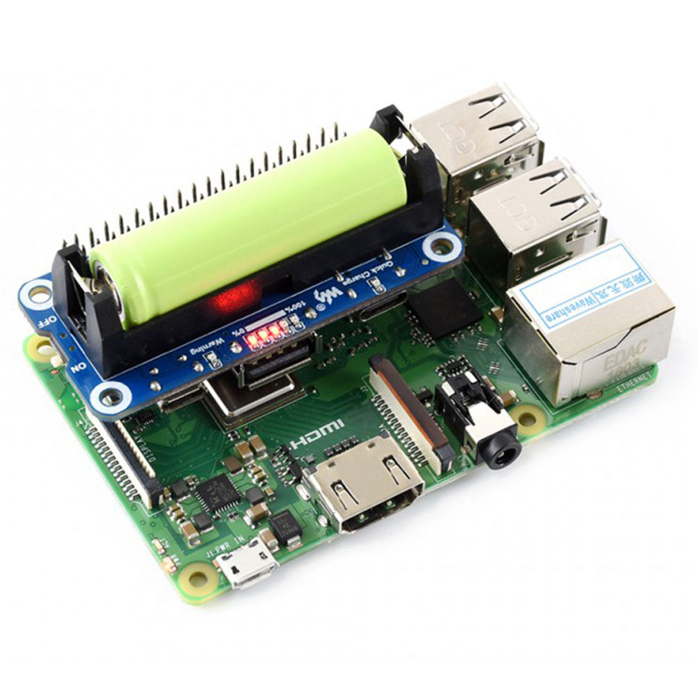 Waveshare Li-ion Battery HAT for Raspberry Pi with 5V Output and Quick Charge - Blue
