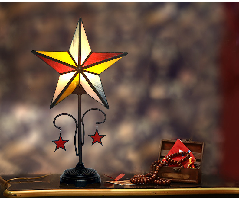 FUMAT Tiffany Style Stained Glass Handcrafted Table Lamp - Creative Five-pointed Star Design