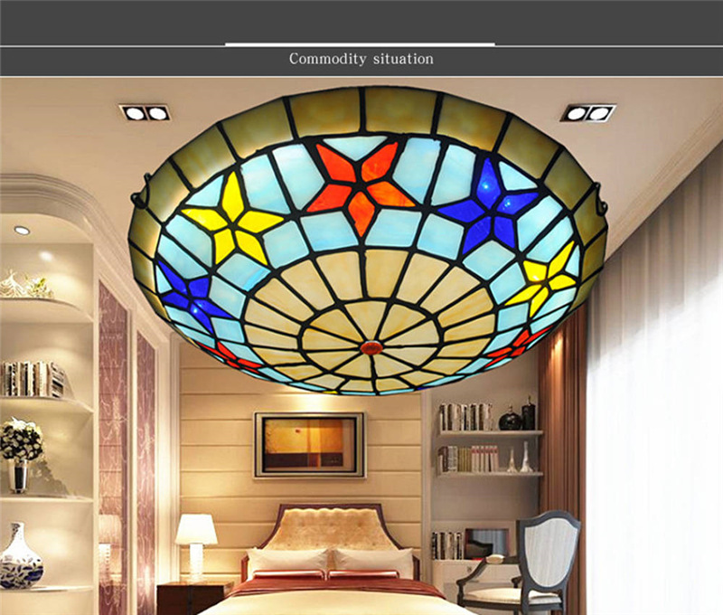 FUMAT Mediterranean Tiffany Style Ceiling Light - Colorful Star Design Size 40CM