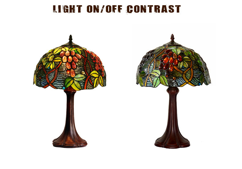 FUMAT 8" Tiffany Style Stained Glass Table Lamp - Romantic Grape Leaf Design