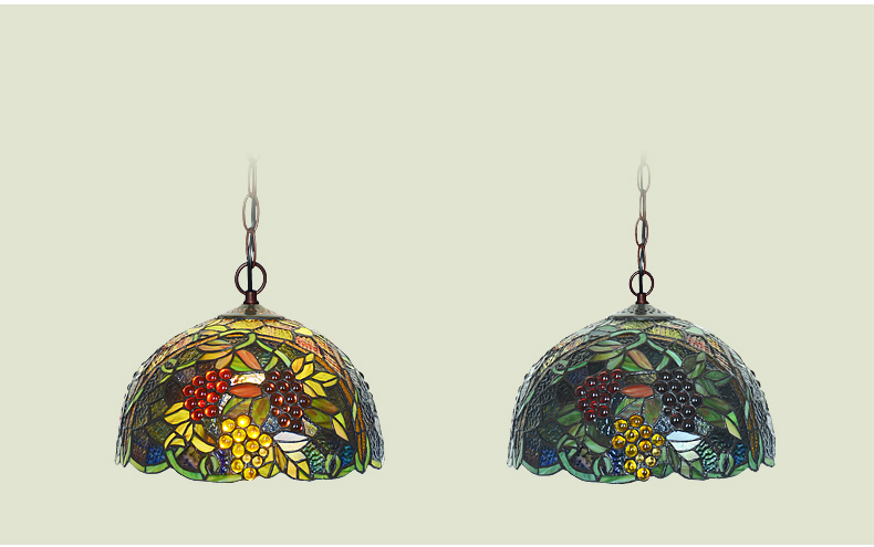 FUMAT 17" Tiffany Style Stained Glass Pendant Light - Romantic Grape Design