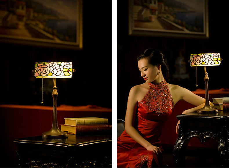 FUMAT Tiffany Style Stained Glass Table Lamp - Romantic Bead Curtain Bank Light Design