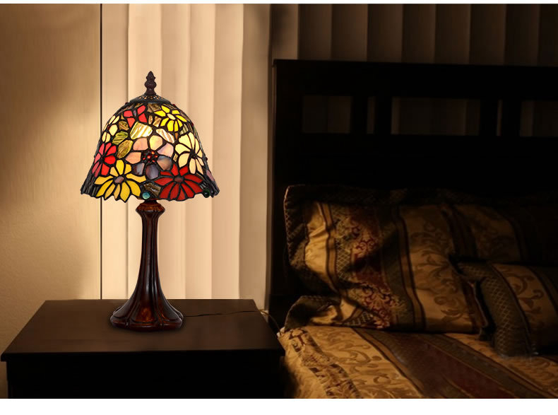 FUMAT 8" Tiffany Style Stained Glass Table Lamp - Romantic Flower Design