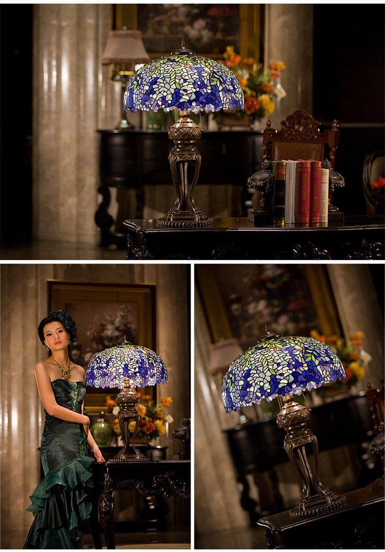 FUMAT 20 Inch Tiffany Style Stained Glass Handcrafted Table Lamp - Romantic Wisteria Design