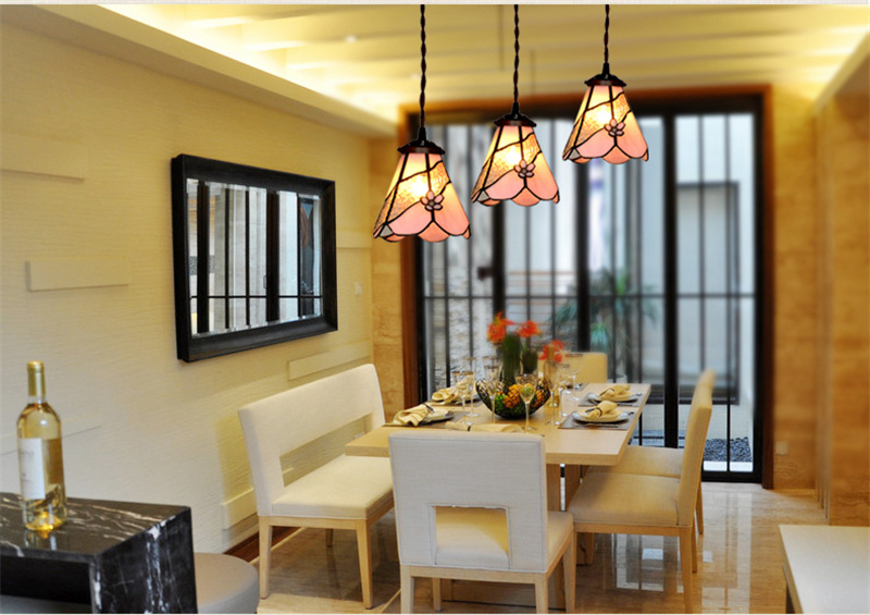 FUMAT Tiffany Style Stained Glass Pendant Lights - Pink Flower Glass Design