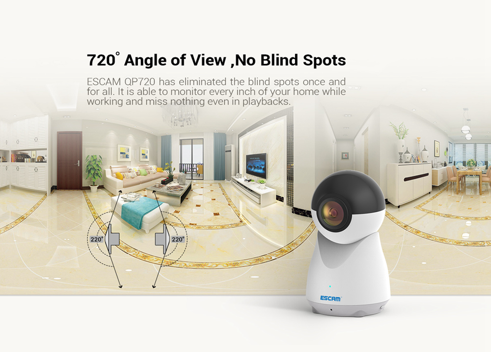 ESCAM QP720 1080P 720 Degree Panoramic WIFI IP Camera H.265 Night Vision - White EU Plug