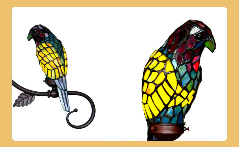 FUMAT Tiffany Style Stained Glass Handcrafted Pendant Light - Creative Green Parrot Hanging Lamp
