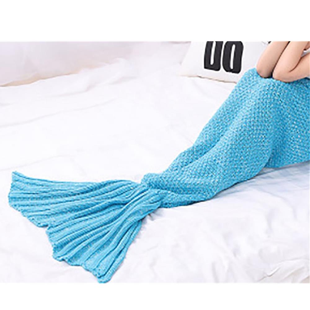 Children Mermaid Tail Blanket Fish Scales Knitting Soft Comfortable Blankets - Blue (Size 70*140cm)