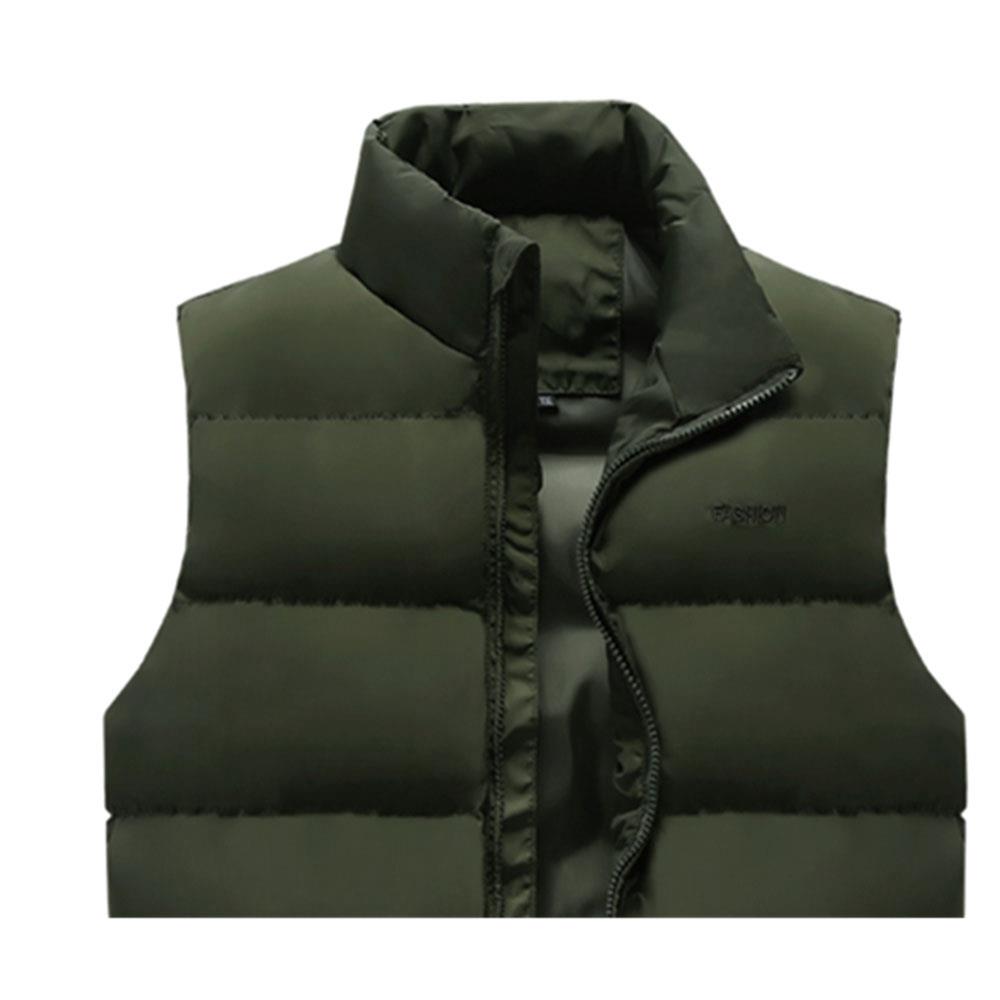 LH1801 Men's Winter Thick Stand Collar Cotton Waistcoat (Solid Color Vest Sleeveless Jacket Size L) - Army Green