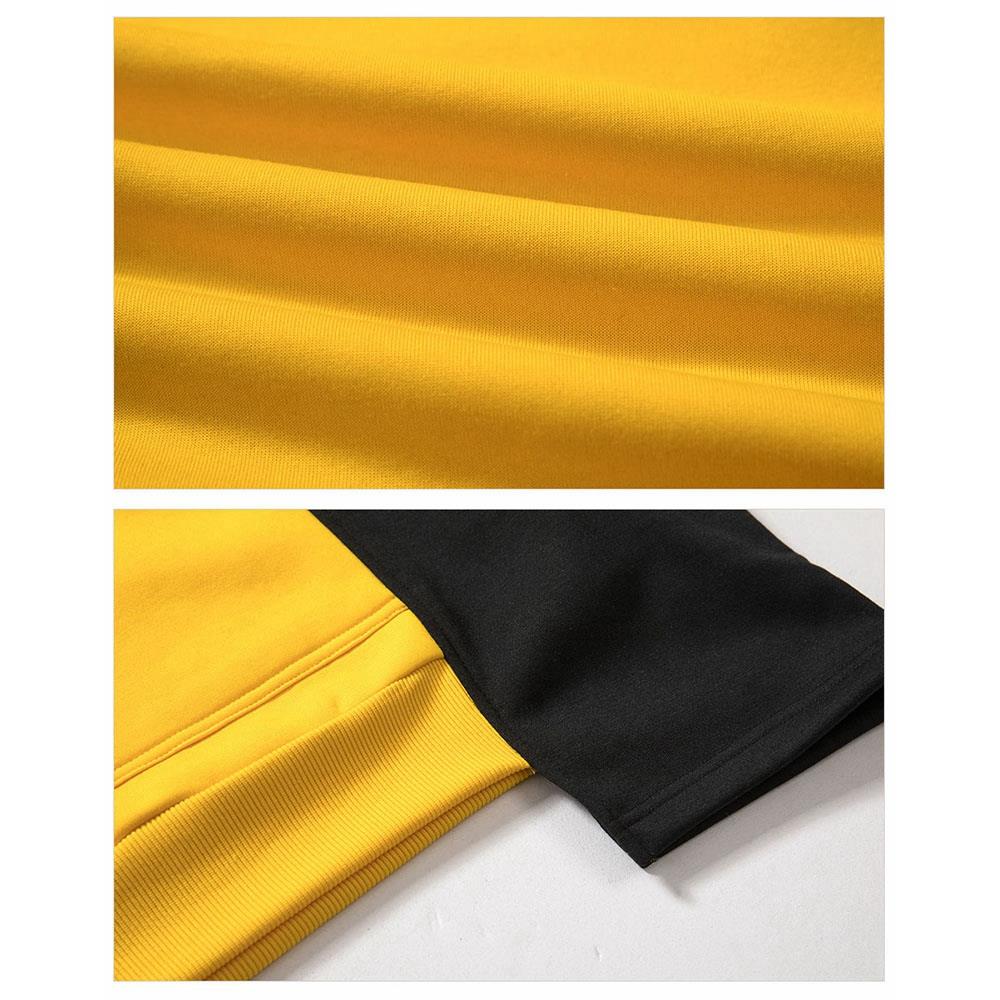 WY30 Men's Autumn Casual Irregular Loose Hoodie (Color Block Cotton Sweatshirt Size M) - Yellow