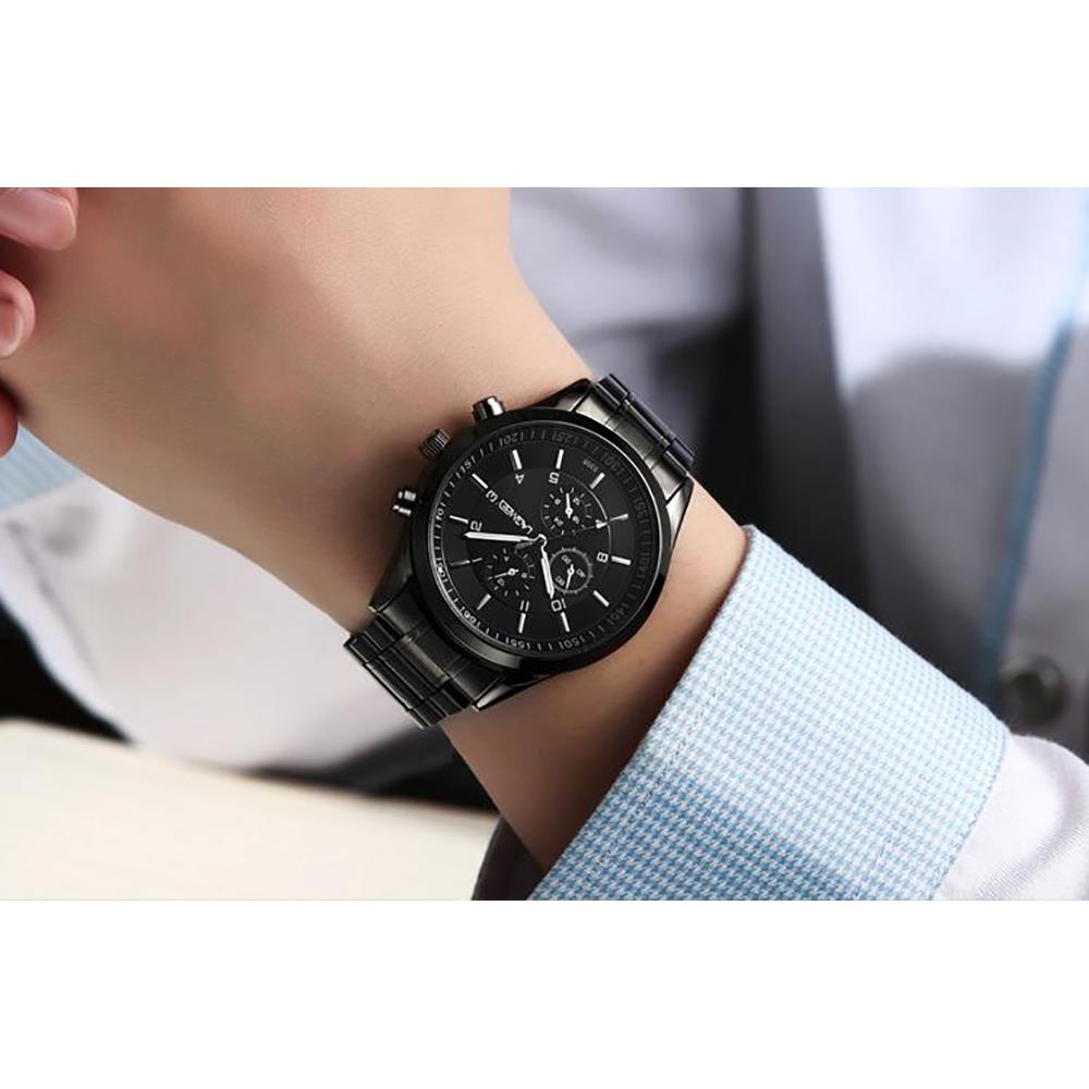 W5308 Men's Casual Business Analog Wrist Watch Quartz Movement Stainless Steel - Black