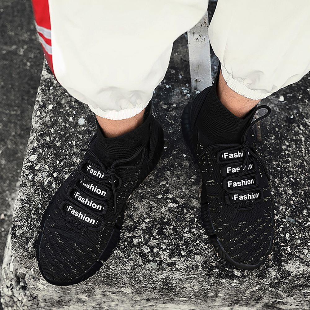 Men Outdoor Tennis Shoes Running Shoes Mesh Casual Shoes Flying Woven Upper Size EU 39.5 - Black