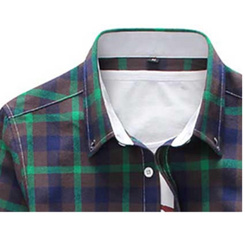 Men's Plaid Shirt Button-down Long Sleeve (Size M) - Green