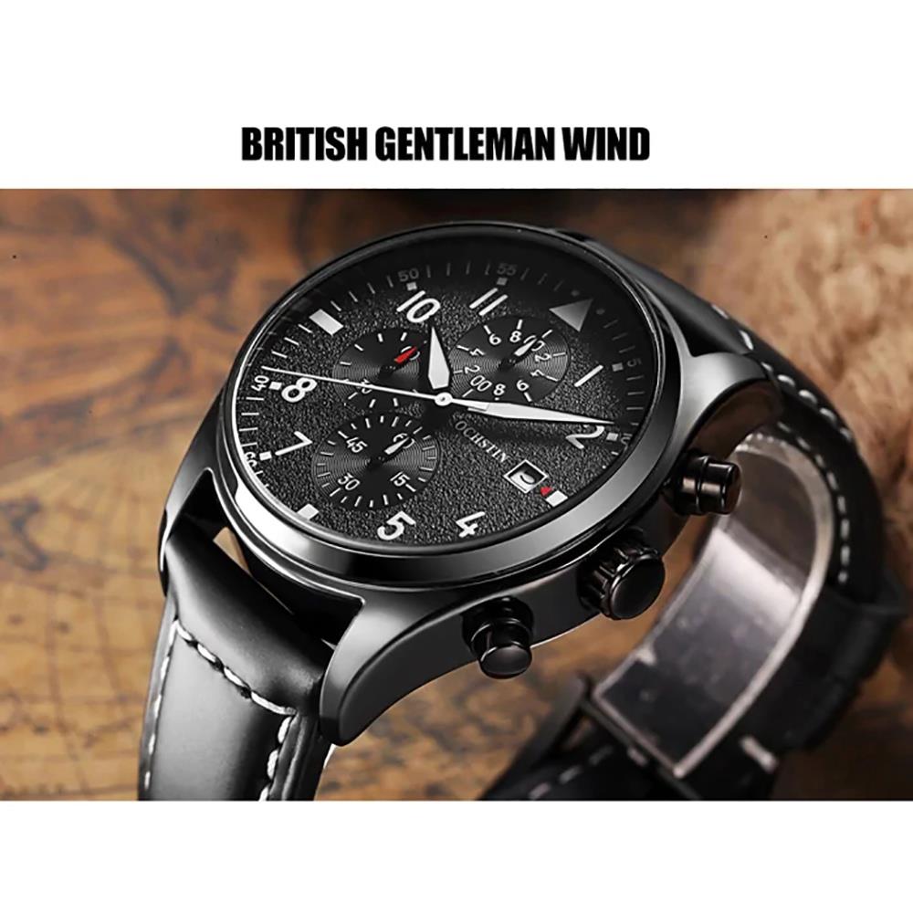 OCHSTIN GQ043B Men's Outdoor Quartz Watch Working Sub-dial Analog Display 3ATM Waterproof PU Strap - Black