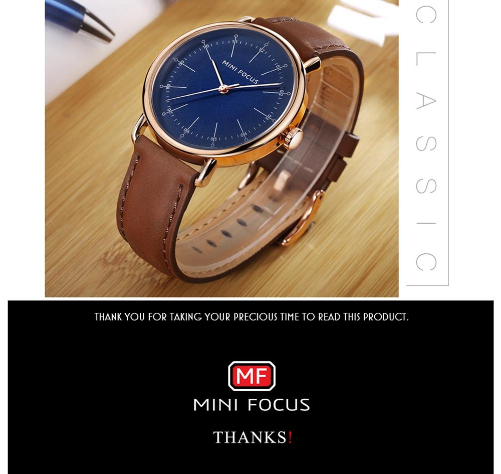 MINI FOCUS MF0056G Men's Casual Business Quartz Sports Watch PU Leather Strap Wristwatch - Blue + Brown
