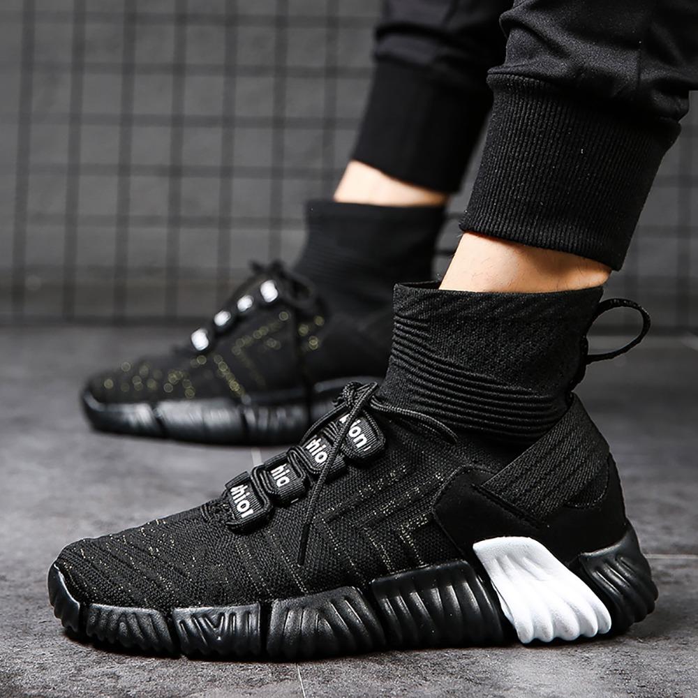 Men Outdoor Tennis Shoes Running Shoes Mesh Casual Shoes Flying Woven Upper Size EU 39.5 - Black