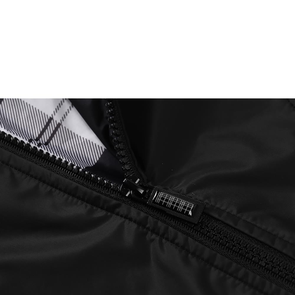 CA1235 Men's Autumn Winter Classic Casual Jacket (Standing Collar Tartan Pattern Polyester Coat Size M) - Black