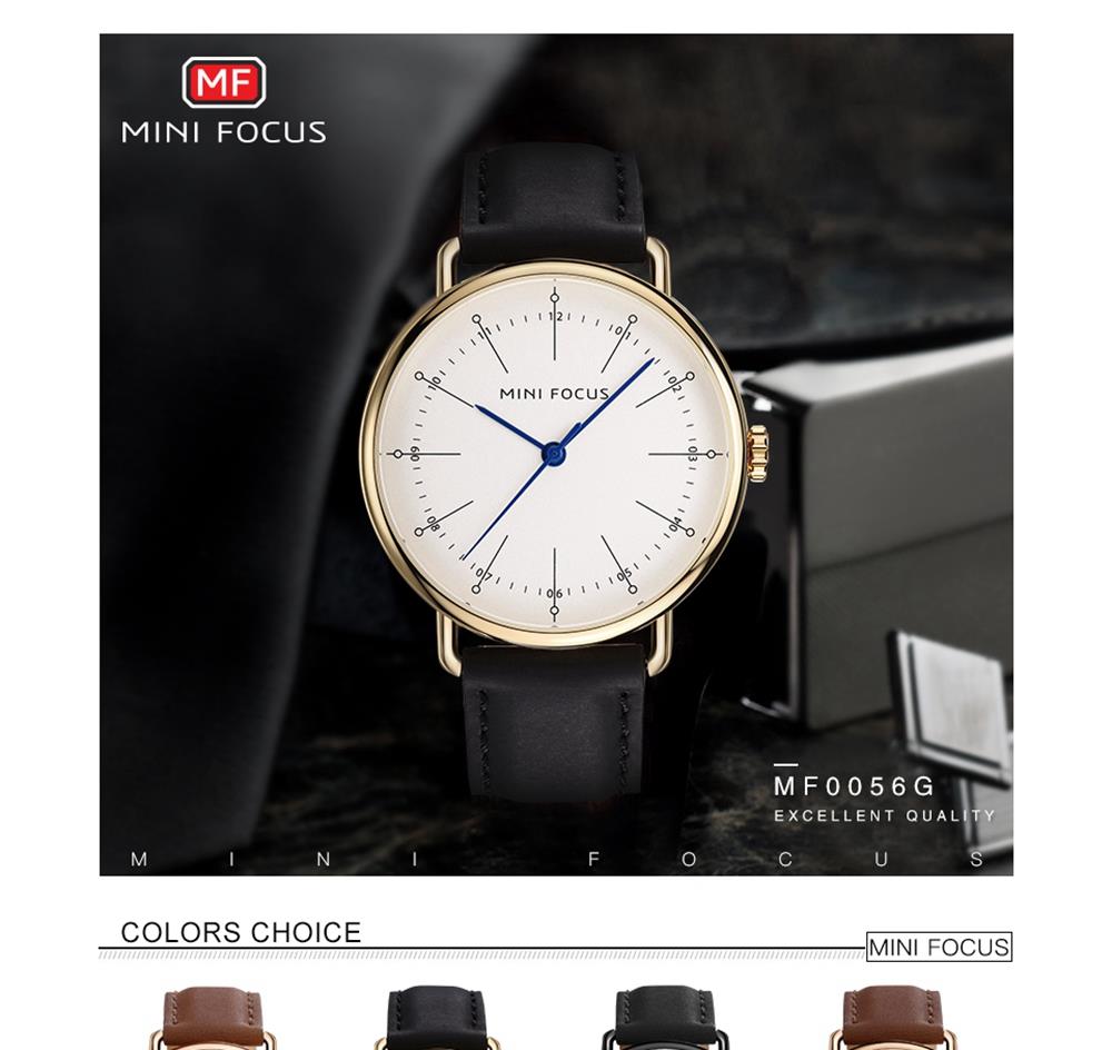 MINI FOCUS MF0056G Men's Casual Business Quartz Sports Watch PU Leather Strap Wristwatch - Blue + Brown