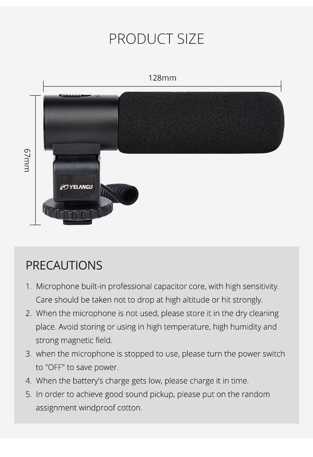 Yelangu MIC03 Professional Wired Microphone Built-in Heart-shaped Pickup Shockproof Design For Sound-pickup In Interview - Black