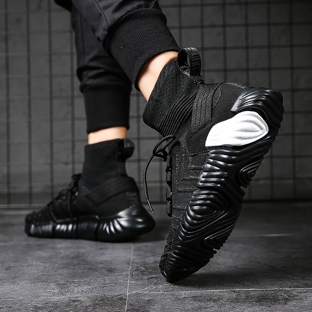 Men Outdoor Tennis Shoes Running Shoes Mesh Casual Shoes Flying Woven Upper Size EU 39.5 - Black